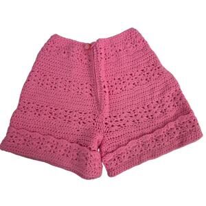 Vintage 60s 70s Bright Barbie Pink Crochet Short Shorts Hot Pants Sz XS/S